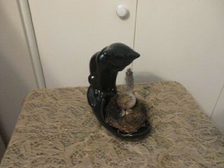 Vintage Ceramic Black Cat W/nesting Bird Halloween Fun