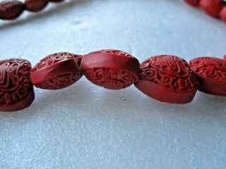 VINTAGE CHINESE CARVED CINNABAR HEART BEADED 21 