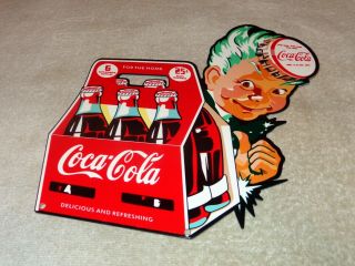 Vintage Drink Coca Cola In Bottles 6 Pack Sprite Boy 12 " Metal Soda Pop Gas Sign