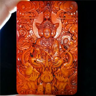 Chinese Hetian Red Jade Jadeite Hand - Carved Pendant Necklace Statue Bodhisattva