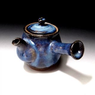 @xg29: Japanese Tea Pot,  Hagi Ware By Famous Potter,  Seigan Yamane,  Blue Glaze