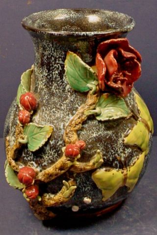 Vintage Chinese Shiwan Robin’s Egg Glazed Stoneware ‘butterflies & Fruit’ Vase