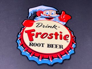 Vintage " Drink Frostie Root Beer W/ Elf " 12 " Metal Soda Pop Gasoline & Oil Sign