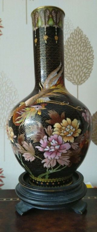 19/20th Century Chinese Qing Large Phoenix Cloisonne Bottle Vase.