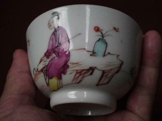 18thC Chinese Qianlong Famille Rose Porcelain Tea Cup Bowl Bird Cage Boy 2