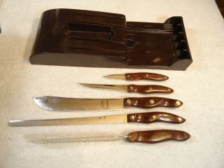 Vintage Cutco 5pc Knife Set W/ Bakelite Wall Holder & 