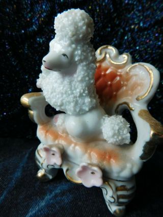Vintage Mid Century Japan Porcelain White French Poodle Victorian Gold Chair