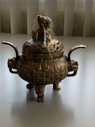 Chinese Metal Urn Incensce Burner Vintage China Dragon