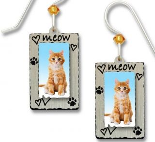 Orange Tabby Cat In Picture Frame Earrings,  Meow & Hearts,  Cat Lady Gifts