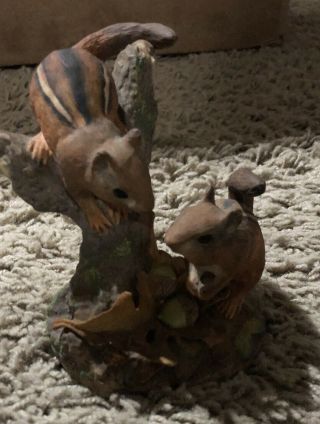 1983 Chipmunks In Autumn National Wildlife Federation Ceramic 4 " Figurine