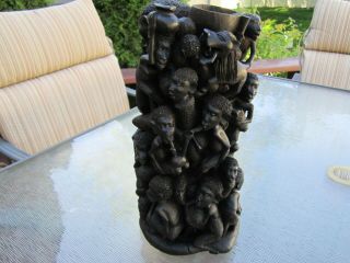 Exquisitely Carved Vintage African Makonde Ebony Family Tree Of Life Carving