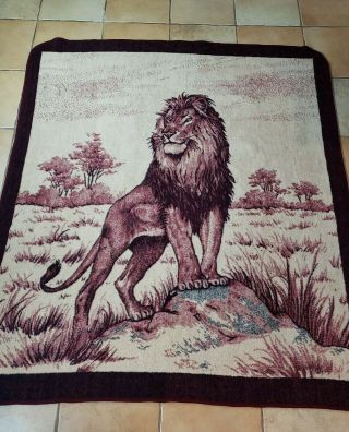 Vintage San Marcos El Reversible Blanket 87 " X 76 " Lion - Burgundy