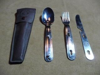 Vintage Bsa Boy Scout Camping Utensil Set W/ Case Imperial Usa Knife Fork Spoon