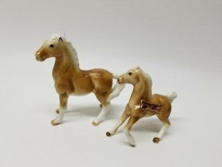 2 Vintage Horse Miniatures Palomino Bone China Japan Figurines Tallest 2 - 3/8 " T