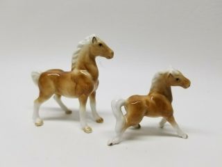 2 Vintage Horse Miniatures Palomino Bone China Japan figurines tallest 2 - 3/8 