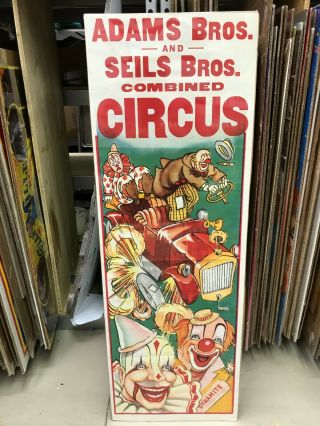 Vintage Adams & Sells Bros.  Circus Poster 14 " By 41 " Exploding Clown Car Gag