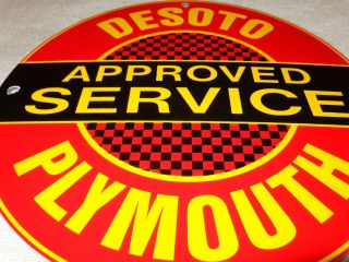 Vintage Desoto Plymouth Car Truck Service 11 3/4 " Porcelain Metal Gas & Oil Sign