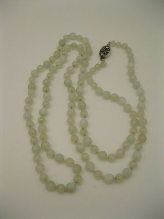 Vintage 36 " Long Chinese Light Green Jadeite Jade Bead Necklace