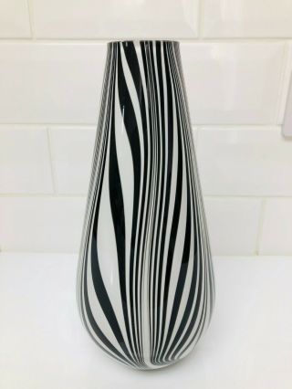Vintage Murano Glass Black & White Stripe Mid Century Design Vase
