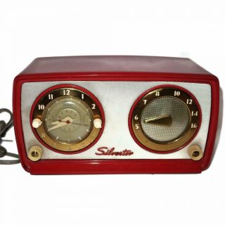 Vintage Sears Roebuck Silvertone Tube Clock Radio 3027 Red Telechron Movement