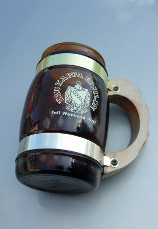 Tke Tau Kappa Epsilon Fall Weekend 1967 Siesta Ware Mug Amber Glass Wood Handle