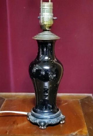 Antique Chinese Mirror Black Porcelain Baluster Vase Lamp