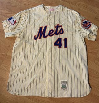 Vtg Mitchell & Ness York Mets Tom Seaver Wool Flannel Pinstripe Jersey Xxl