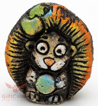 Clay Grog Figurine Of Hedgehog With Apples Souvenir Handmade Hand - Painted