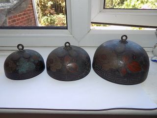 Set Of 3 Antique Chinese / Tibetan Graduated Bronze / Brass Painted Temple Bells