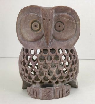 Hand Carved Soap Stone Momma Owl Figurine With Baby Owl Inside Statue