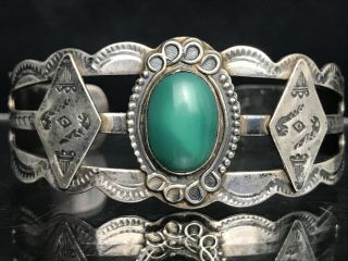 Vtg Old Pawn Harvey Era Navajo Green Turquoise Sterling Silver Cuff Bracelet 29g