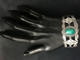 vtg Old Pawn Harvey Era Navajo Green Turquoise Sterling Silver cuff bracelet 29g 2