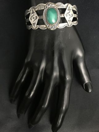 vtg Old Pawn Harvey Era Navajo Green Turquoise Sterling Silver cuff bracelet 29g 3
