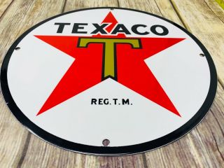 Vintage Texaco Gasoline Star ⭐️ & Green T 11 3/4 " Porcelain Metal Gas & Oil Sign