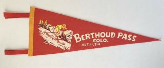 Vintage Skiing Berthoud Pass Colorado Red Felt Pennant 1930s
