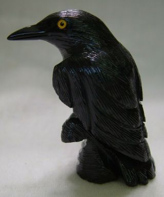Gemstone Bird Sculpture Hand Carved Raven From Peru 20021