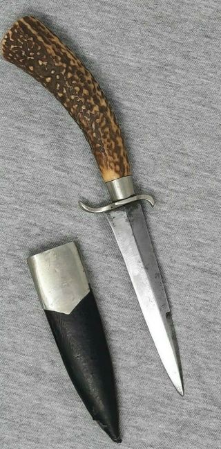 Vintage Antique Small Boot Dagger Knife Stag Handle 4.  1/8 " Blade