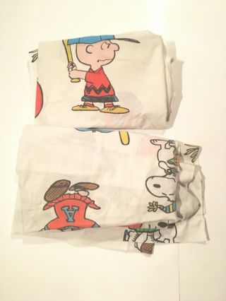 Vtg Charlie Brown Peanut Gang Sheet Set Fitted And Flat Double Size