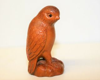 Vintage Japanese Netsuke Falcon Bird Hand Carved Boxwood Signed Miniature 2.  2in