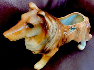 Large Vintage Ceramic Collie Dog Figurine Statue Planter 12” China Craft Tag Usa