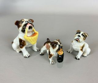 Vintage Miniature Bone China Bulldog Dog Family