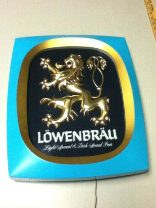 Lowenbrau Beer Sign Vintage Lion Back Bar Lighted Wall Display Bar Light 3 - D Aw3