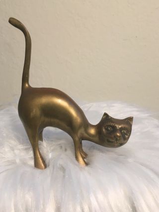 Vintage Brass Cat Feline Figurine Paperweight Collectible Small 5 3/4” H