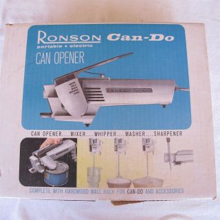 Vtg Ronson Can - Do Can Opener Mixer Whipper Masher Knife Sharpener 1960s W/ Box