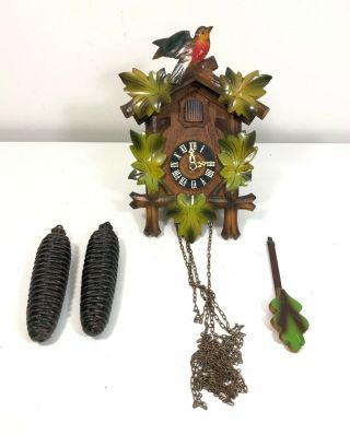 Vintage Schatz 8 Day German Black Forest Cuckoo Clock Painted W/bird