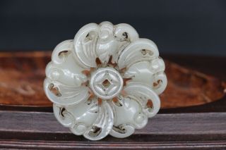 Antique Chinese Hand Carved Jade Flower Pendant 2
