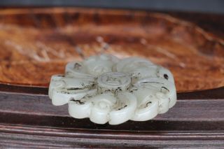 Antique Chinese Hand Carved Jade Flower Pendant 3