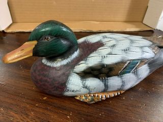 Hand Painted,  Carved Wooden Duck Figurines Decoy Carved 10 " X 3 1/2”