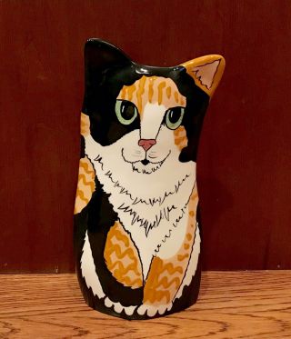 Retired 2001 Cats By Nina Calico Tabby Vase/planter By Nina Lyman - 8 "