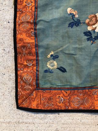 Antique Chinese Silk Embroidered Embroidery Flowers Tapestry Textile 13” x 11” 2